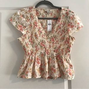 American Eagle Outfitters Floral Blouse - Cream and Pink